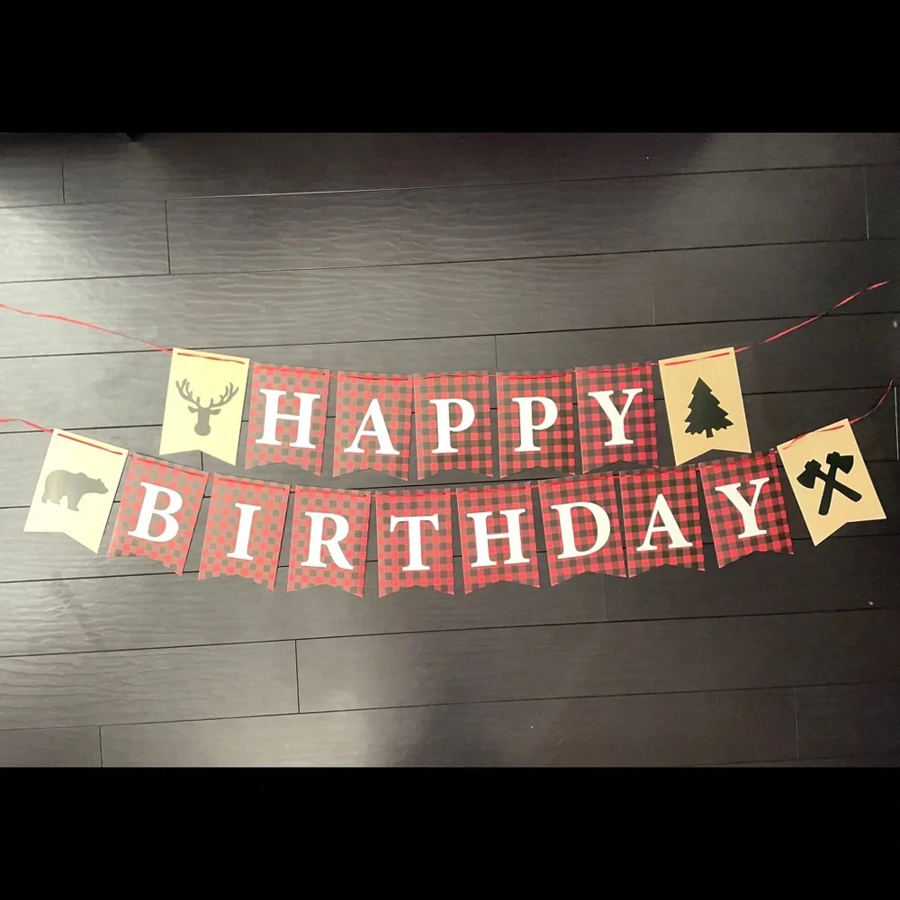 Birthday Decorations lumber Jack theme 2 birthday banners
